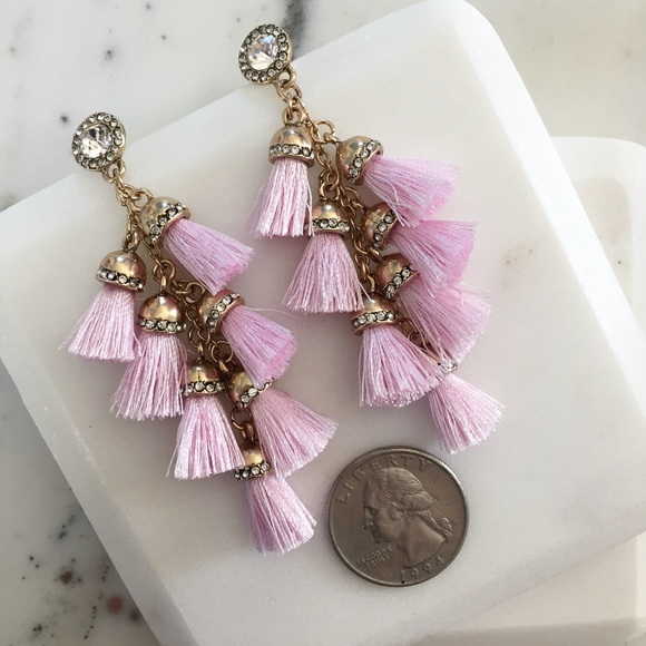 🆑 "Alina" Earrings || Rose Pink Tassel Statement - Picture 4 of 10
